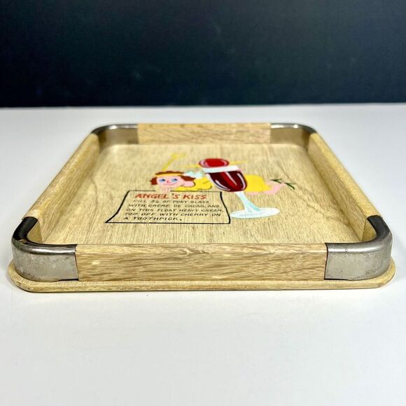 Vintage Nevco 1950's Cocktail Recipe Tray Hand Painted Bamboo Metal Angel's Kiss - Picture 4 of 10